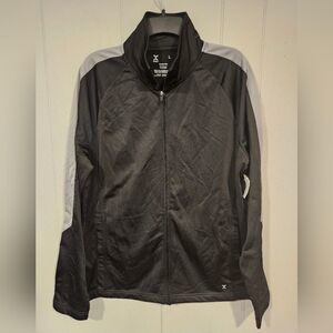 Xersion Mens Large Athletic Track Jacket Full Zip Black GrayStripe Quick Dri NWT